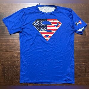 Men’s Under Armour Superman Blue Flag Alter Ego Compression Shirt 1244399- 2XL